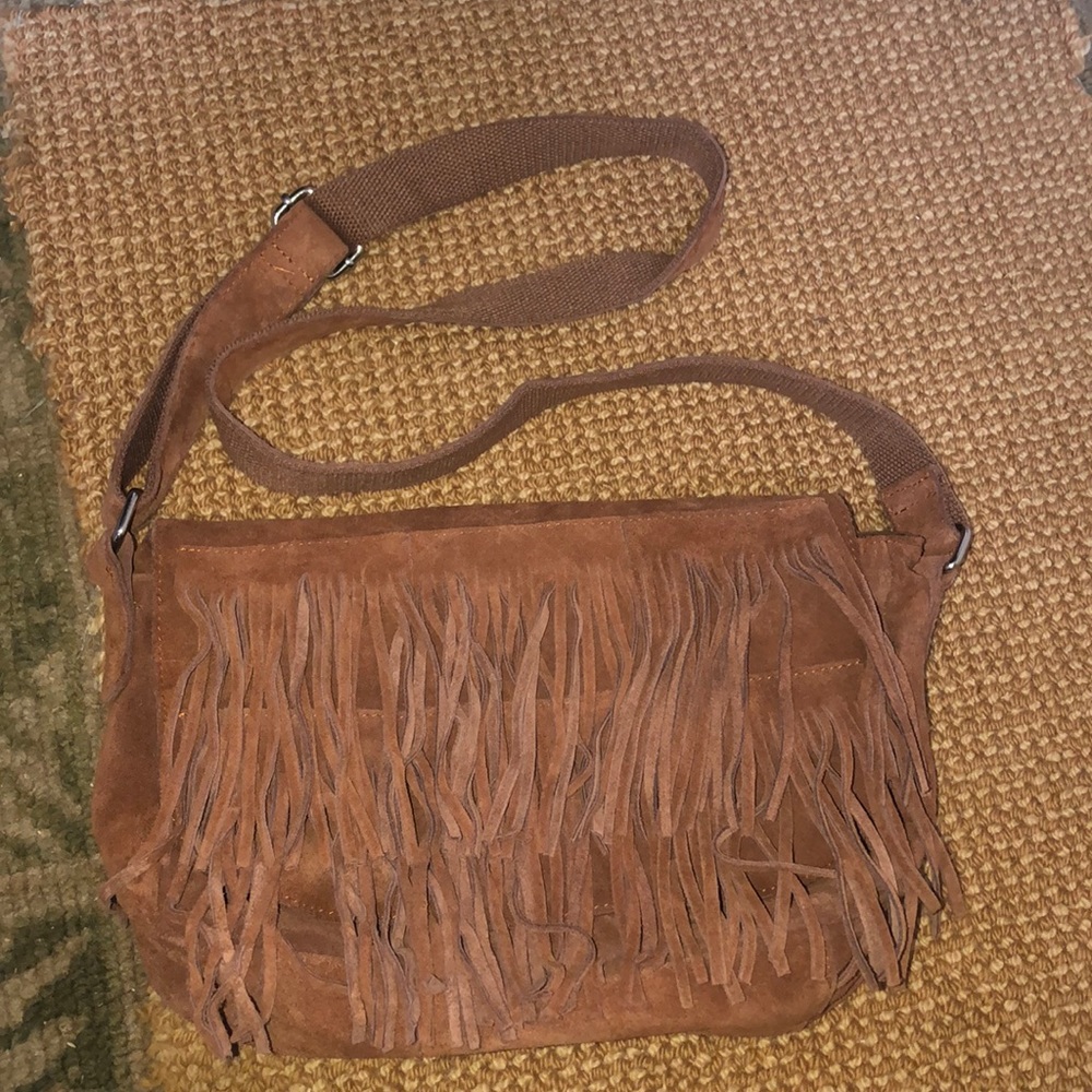 MAJA brown suede fringe purse